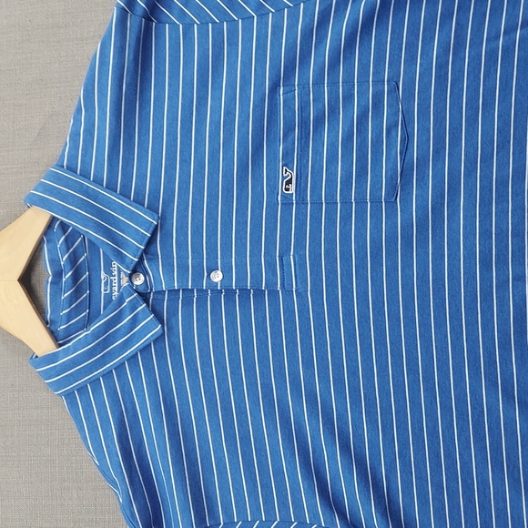 Vineyard Vines Blue White Striped Polo Whale Logo Shirt Two Button Pima Size XL - Picture 2 of 11